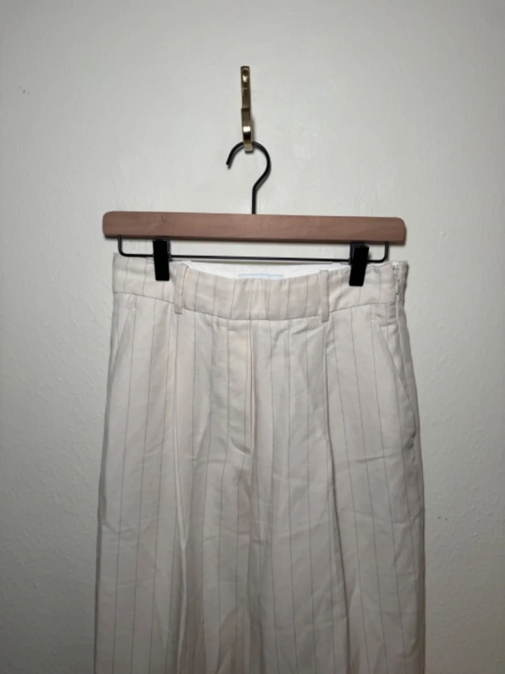 Reiss Pinstripe Wide Leg Pants Women's 4 Ivory High Rise Linen Blend Tailored